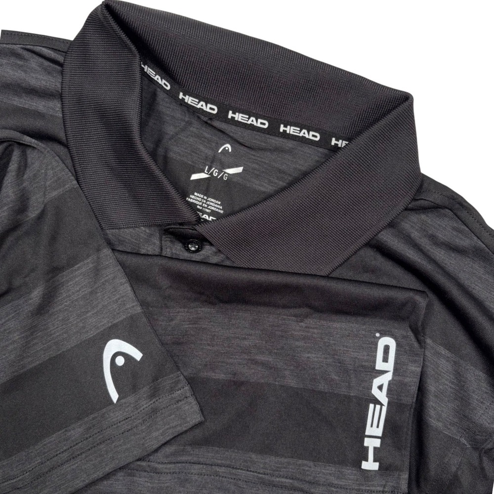 NEW Head Icon Golf Polo Shirt Men L Gray Black Stripe Performance Wick Stretch